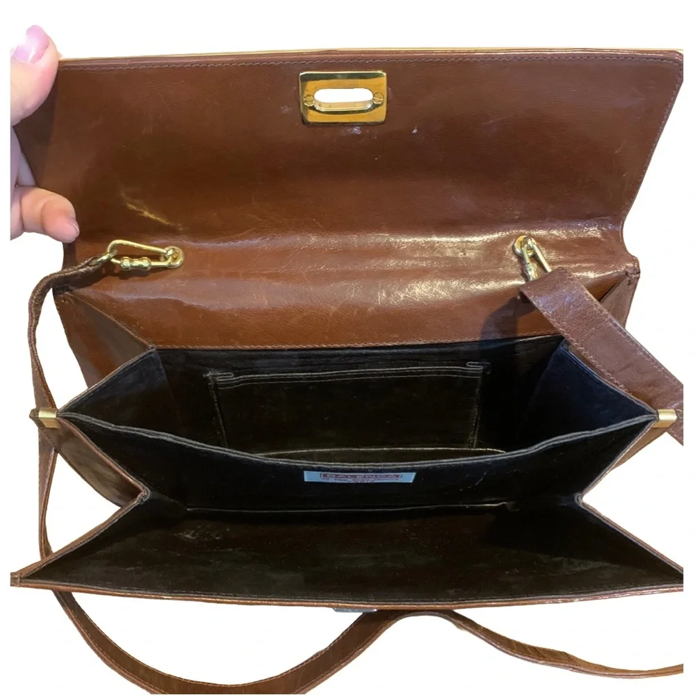 VINTAGE BALENCA BROWN LEATHER FRAMED FRONT FLAP SHOULDER BAG OR CLUTCH